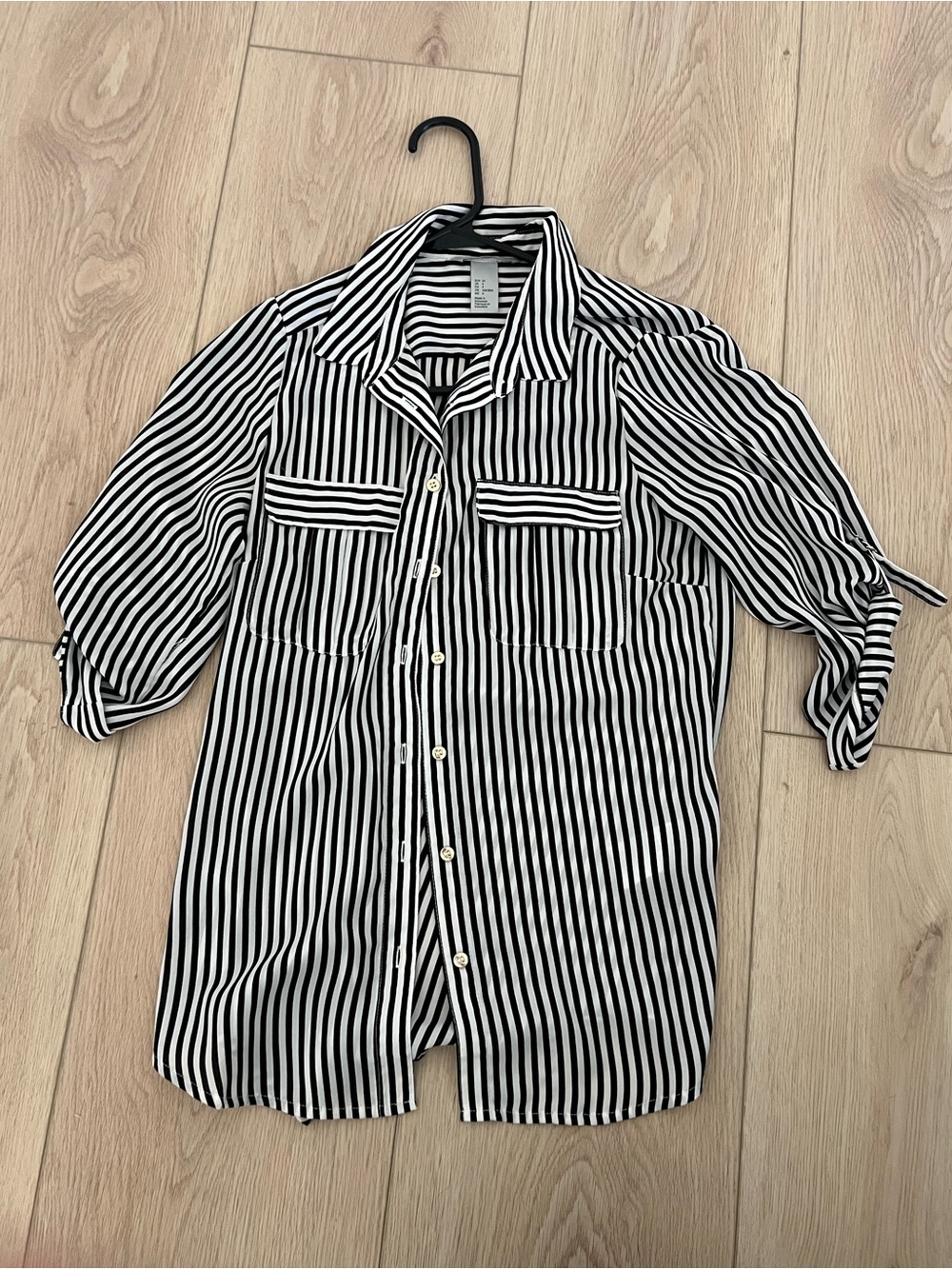 Express Black & White Vertical Stripe Button-Down Shirt